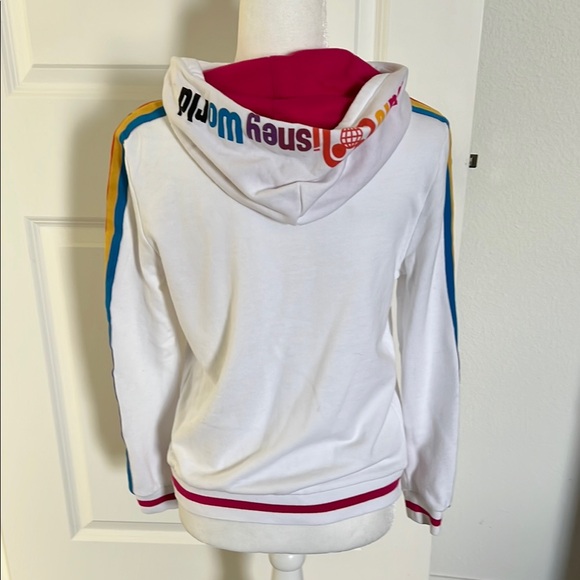 NWOT Disney World White Rainbow Stripes Hoodie Small - Picture 3 of 8